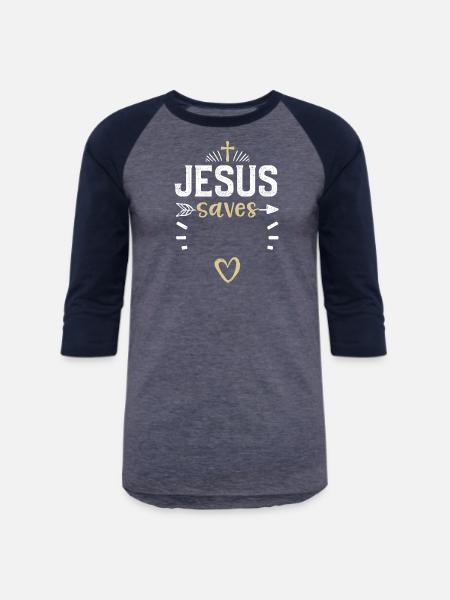 Jesus Saves - Jesus - Unisex Baseball T-Shirt - heather blue/navy