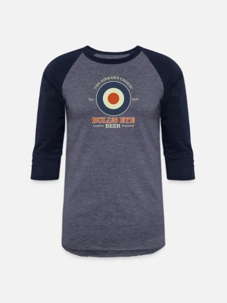WW2 Bulls Eye Beer aesthetic - Unisex Baseball T-Shirt - heather blue/navy