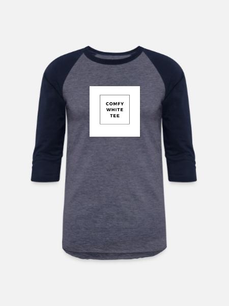 Comfy White Tee - Unisex Baseball T-Shirt - heather blue/navy