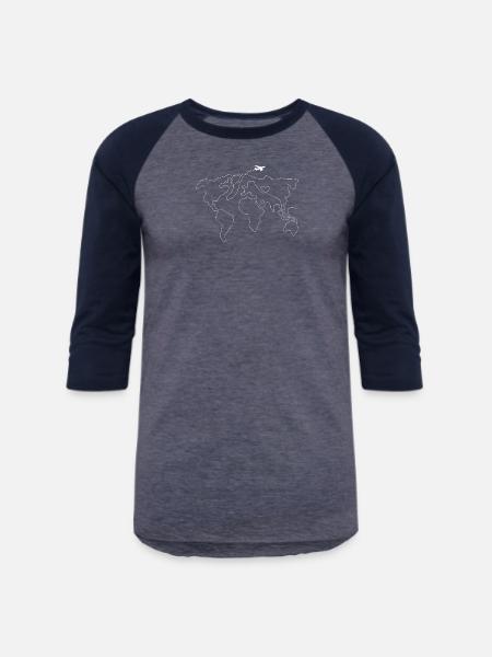 World Map Heart Flight - Unisex Baseball T-Shirt - heather blue/navy