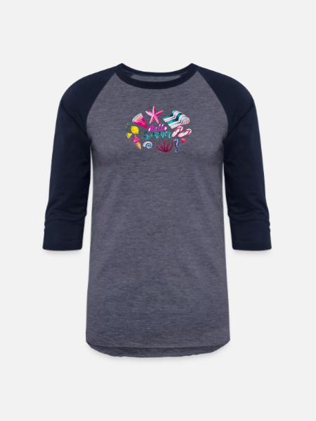 Vibrant Summer Beach Pattern - Unisex Baseball T-Shirt - heather blue/navy