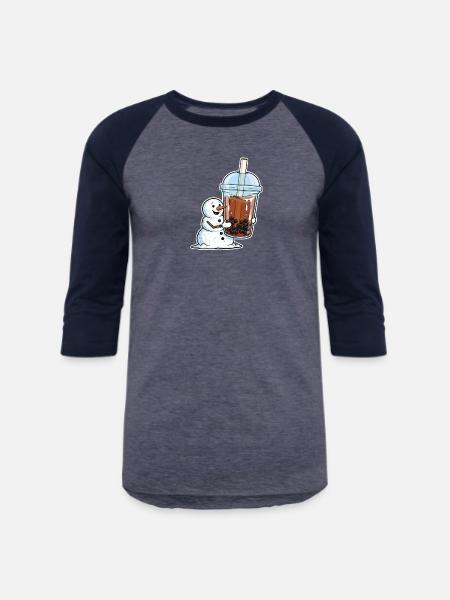 Snowman Bubble Tea Cup - Unisex Baseball T-Shirt - heather blue/navy