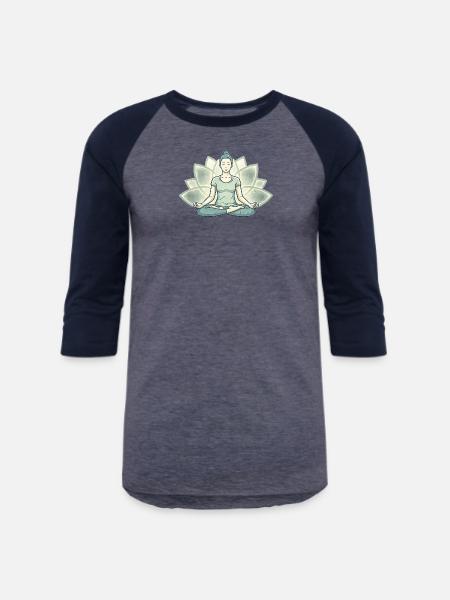 Lotus Calm Meditation Silhouette - Unisex Baseball T-Shirt - heather blue/navy