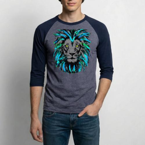 Turquoise Lion Head Drawing - Zodiac Leo - Unisex Baseball T-Shirt