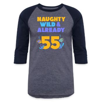 Gift 55 years birthday women Fish - Unisex Baseball T-Shirt - heather blue/navy - Front - AI Model Female 172 light (172cm) & AI Model Male 178 light (178cm)