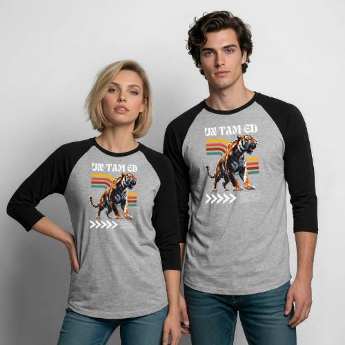 Unleash Your Wild Side: Fierce Tiger Print Design - Unisex Baseball T-Shirt