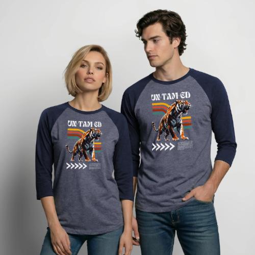Unleash Your Wild Side: Fierce Tiger Print Design - Unisex Baseball T-Shirt