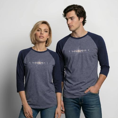 E X P A N S E on front / Invisible avatar back - Unisex Baseball T-Shirt