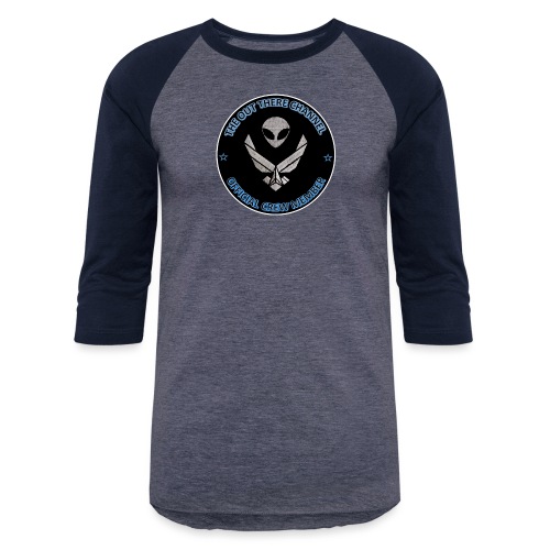 BlackOpsTransBigger1 Front with Mr Grey Back Logo - Unisex Baseball T-Shirt