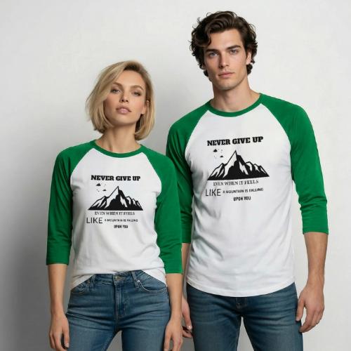 Never Give Up - Unisex Baseball T-Shirt