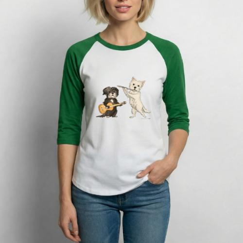 Buddy + Nuggie | Terriers + Guitar & Flute - Unisex Baseball T-Shirt