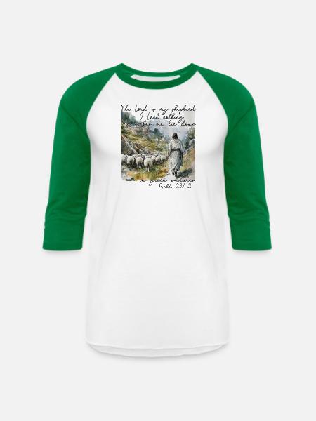 Psalm 23 Shepherd Illustration - Unisex Baseball T-Shirt - white/kelly green