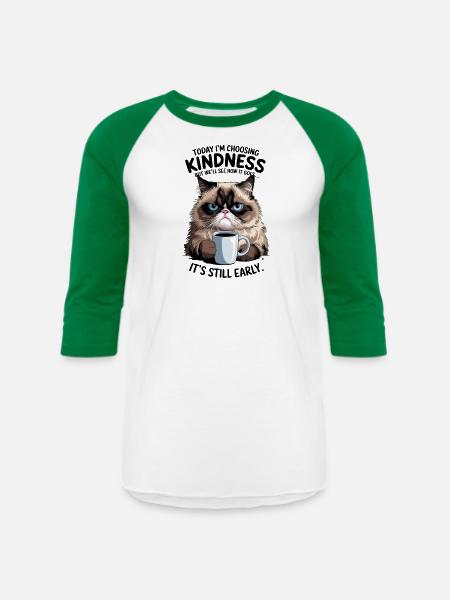 Grumpy Cat with Coffee - Unisex Baseball T-Shirt - white/kelly green