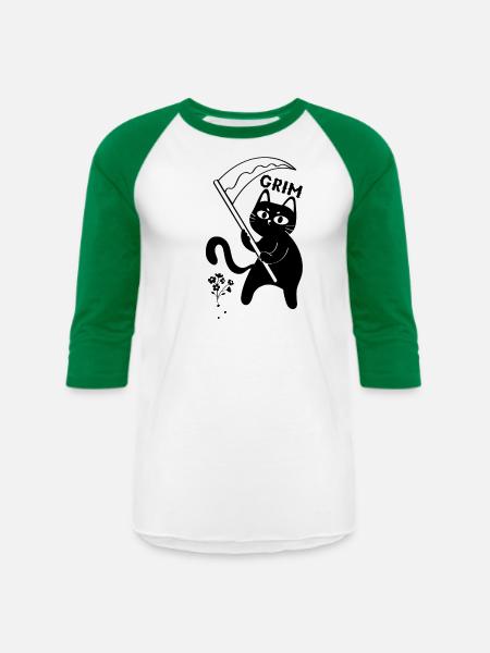 grim kitty - Unisex Baseball T-Shirt - white/kelly green