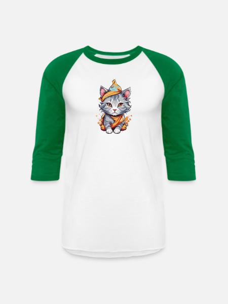 Cute Cat - Unisex Baseball T-Shirt - white/kelly green
