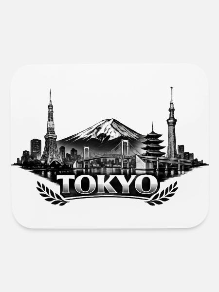 Tokyo Skyline Noir Mount Fuji - Mouse pad Horizontal - white - Front