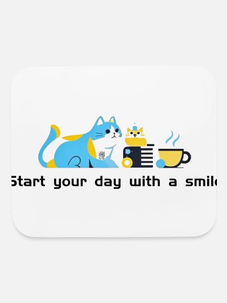 Blue Cat Café Morning - Mouse pad Horizontal - white - Front
