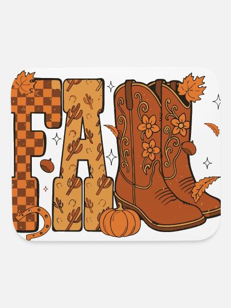 Cowboy Checkered Fall Pumpkin Autumn Boots Western - Mouse pad Horizontal - white - Front