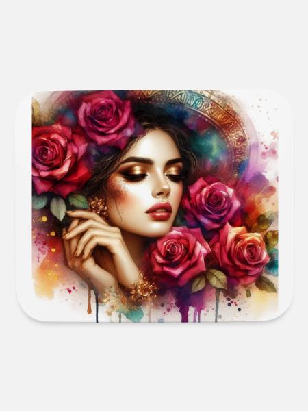 Romantic Woman With Roses - Mouse pad Horizontal - white - Front