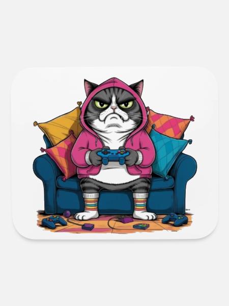 Grumpy Cat Gamer Hoodie Design - Mouse pad Horizontal - white - Front