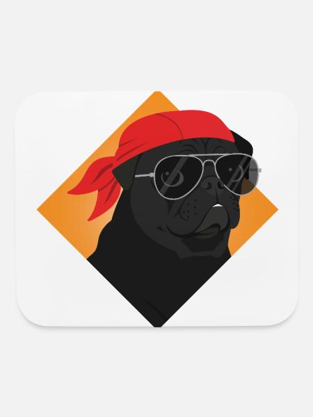 Bold Black Pug with Bandana and Sunglasses - Mouse pad Horizontal - white - Front