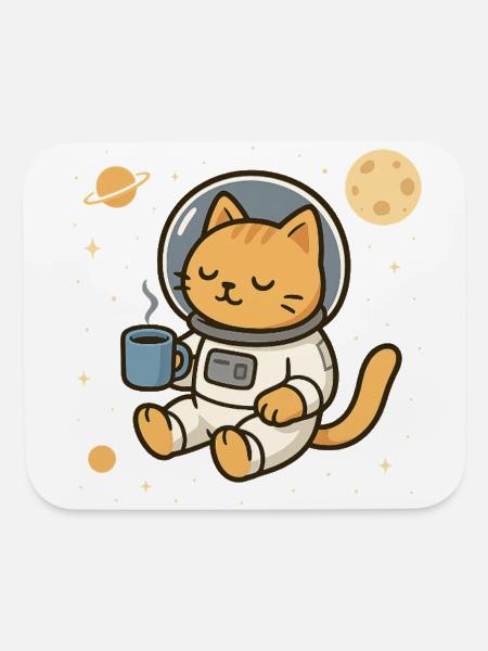 Cosmic Cat Astronaut Sips Coffee - Mouse pad Horizontal - white - Front