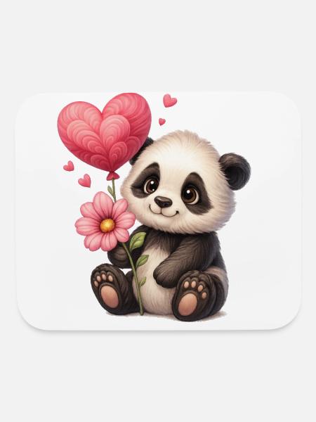 Panda Heartflower Bloom - Mouse pad Horizontal - white