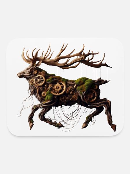 Steampunk Stag - Clockwork Nature Fusion - Mouse pad Horizontal - white - Front