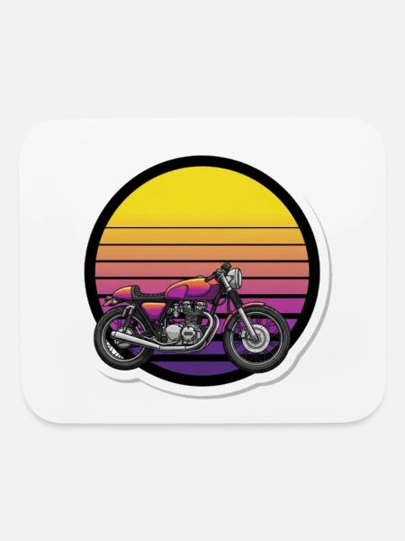 Vintage 80s Retro Sunset Cafe Racer Motorcycle - Mouse pad Horizontal - white - Front