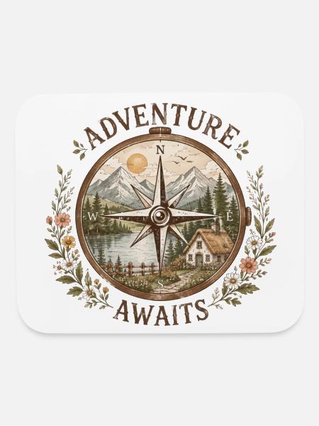 Cottagecore Compass Adventure Nature Illustration - Mouse pad Horizontal - white - Front