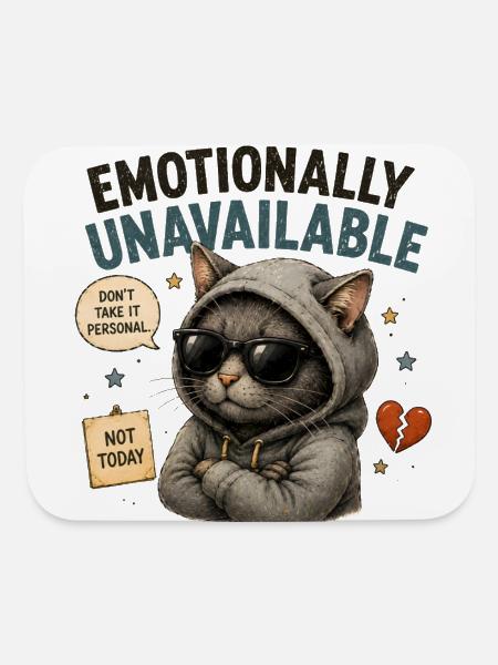 Emotionally Unavailable Cat Hoodie - Mouse pad Horizontal - white - Front
