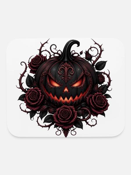 Crimson Gothic Pumpkin Amid Roses - Mouse pad Horizontal - white - Front
