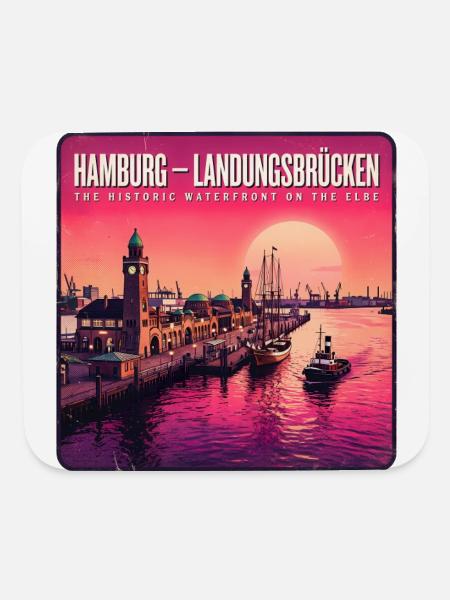 Hamburg-Landungsbruecken-Vintage-Travel-Poster- - Mouse pad Horizontal - white - Front