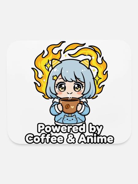 Anime Coffee Flame Mascot Tee - Mouse pad Horizontal - white - Front