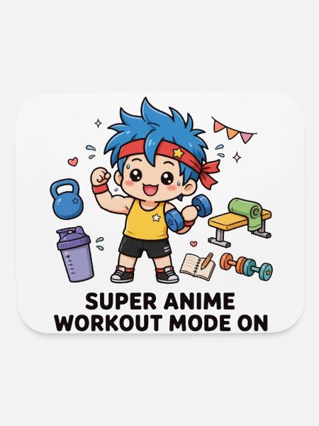 Anime Gym Hero: Workout Mode On - Mouse pad Horizontal - white - Front