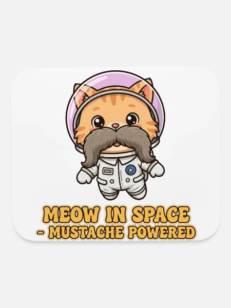Meow in Space Mustache Powered - Mouse pad Horizontal - white - Front