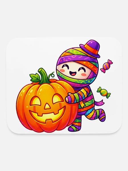 Cute Pumpkin Mummy Halloween - Mouse pad Horizontal - white - Front