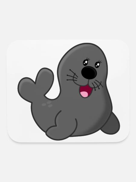 Playful Gray Seal Cartoon Charm - Mouse pad Horizontal - white - Front