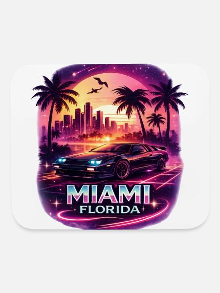 Miami-Florida-Retro-80s-Synthwave-Skyline - Mouse pad Horizontal - white - Front