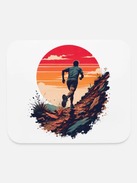 Trail Running Sunset Mountain Runner Graphic Art - Mouse pad Horizontal - white - Front