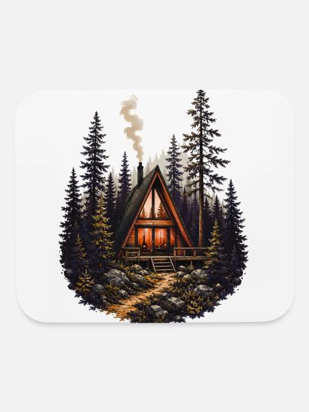 Vintage A Frame Cabin Woods Forest Nature Camping  - Mouse pad Horizontal - white - Front