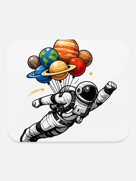 Astronaut Balloon Parade Across Planets - Mouse pad Horizontal - white
