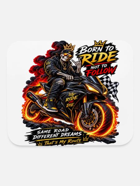 Born to Ride – Skeleton Biker Superbike - Mouse pad Horizontal - white - Front