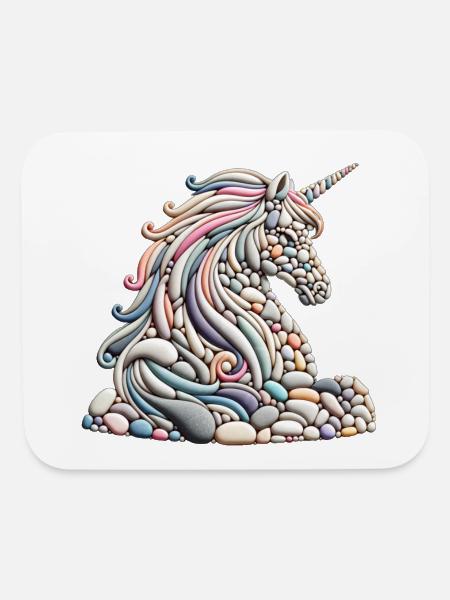 Enchanted Stone Serenity: Pebble Art Unicorn - Mouse pad Horizontal - white - Front