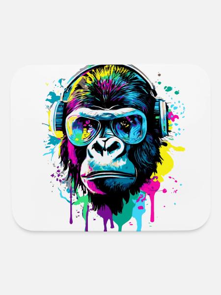 Gorilla with Headphones - Gorilla Illustration - Mouse pad Horizontal - white - Front