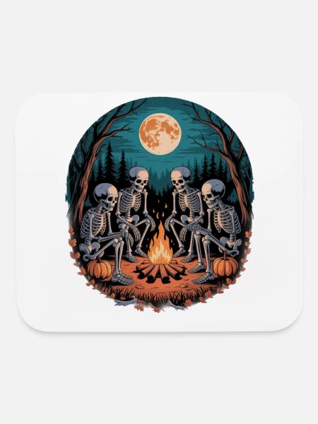 Skeleton Camper Hiker Bonfire Halloween Camping - Mouse pad Horizontal - white - Front