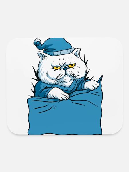 Grumpy Blue Pajama Cat - Mouse pad Horizontal - white - Front