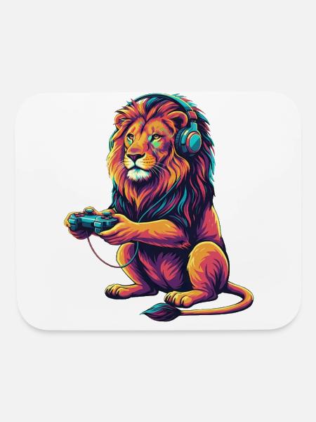 Lion Gaming Animal Video Games Funny Lion - Mouse pad Horizontal - white - Front