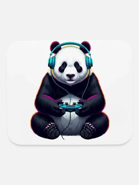 Panda Gaming Animal Video Games Funny Panda - Mouse pad Horizontal - white - Front