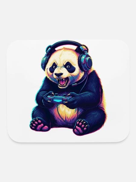 Panda Gaming Animal Video Games Funny Panda - Mouse pad Horizontal - white - Front